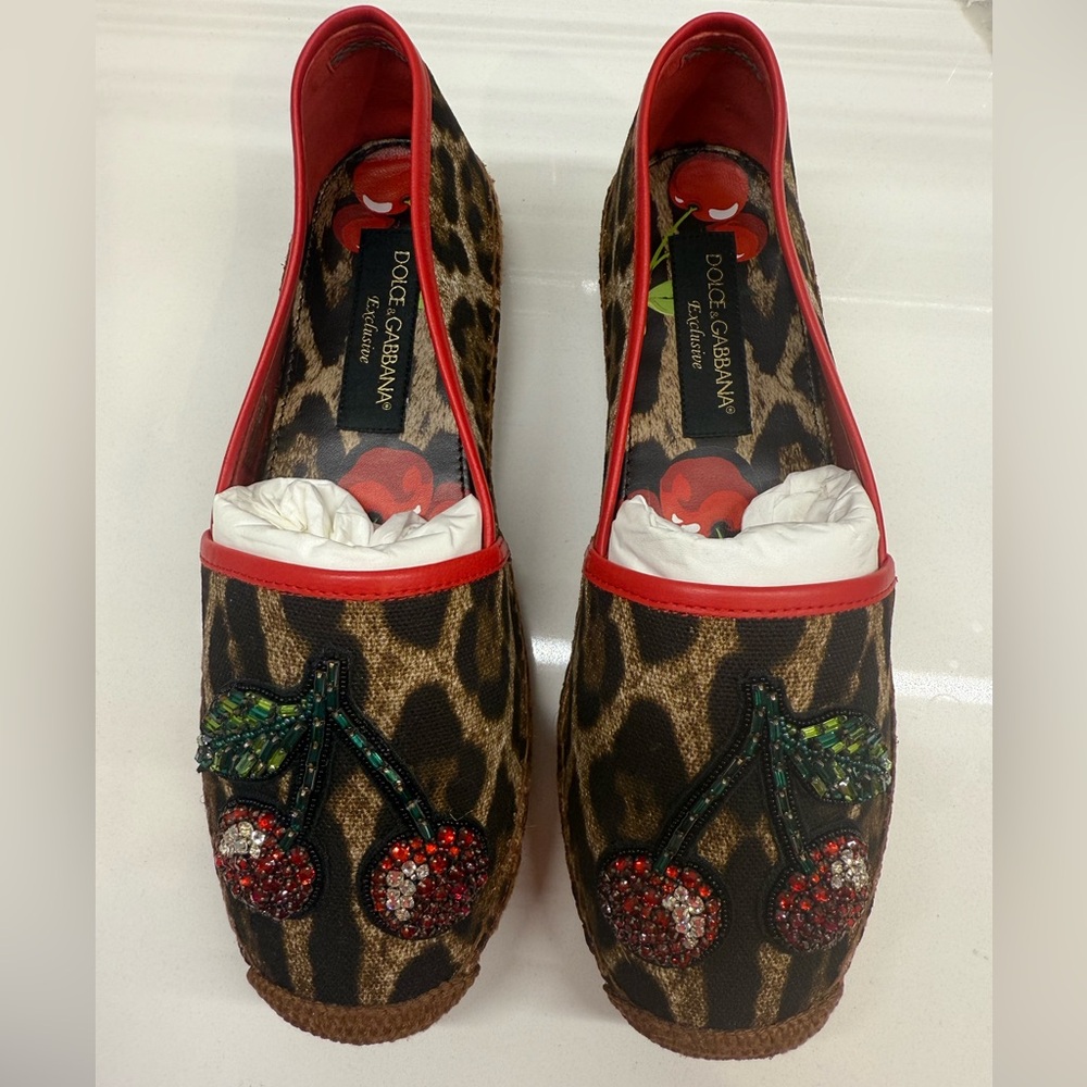 Dolce & Gabbana Leopard Espadrilles with Red and Black Accents